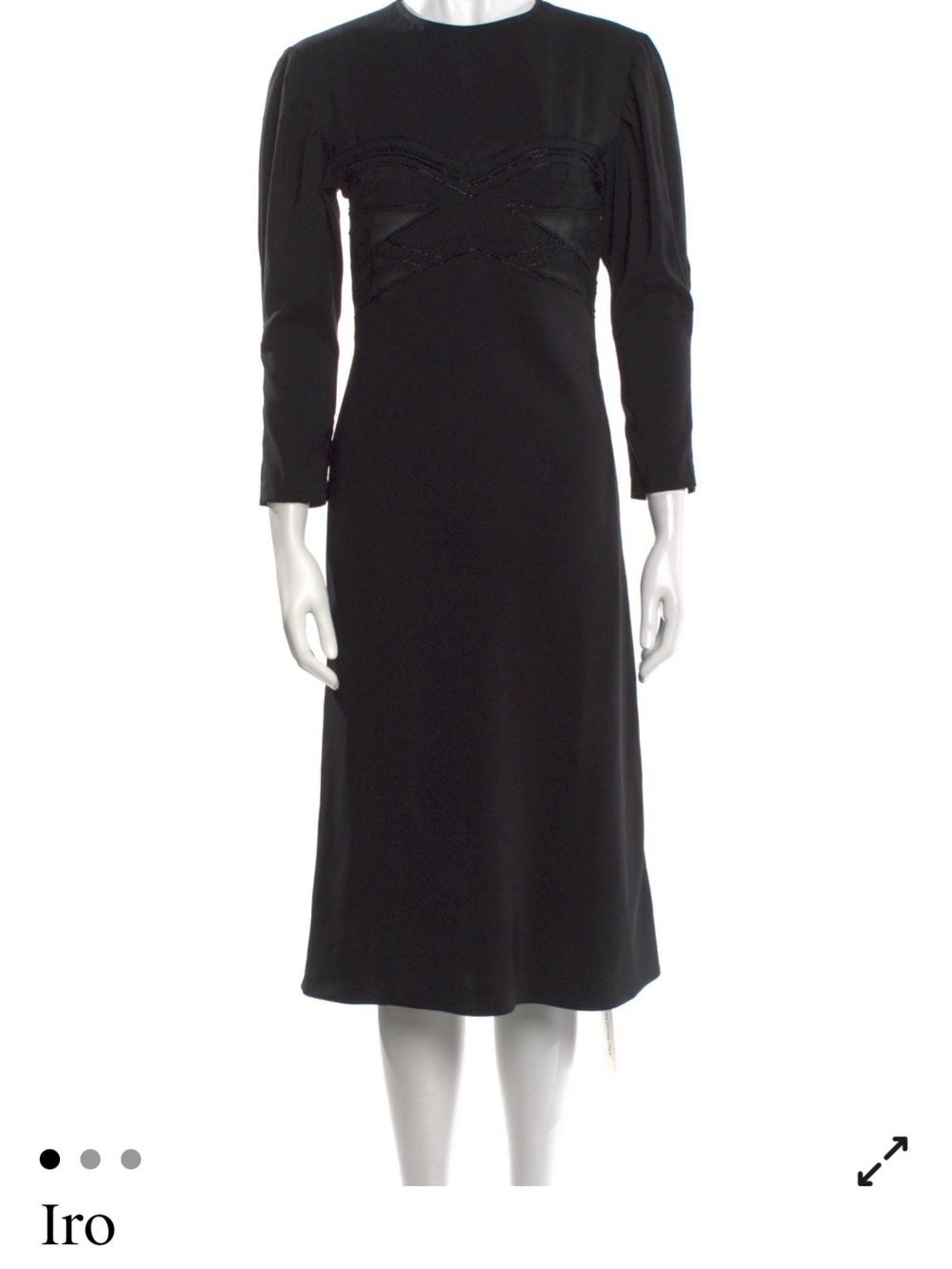 IRO Black Long-Sleeve Midi Dress with Lace Trim